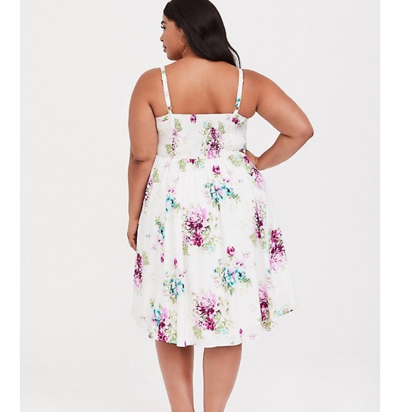 Ivory Floral Challis Hi-Low Skater Dress - Picture 3 of 7